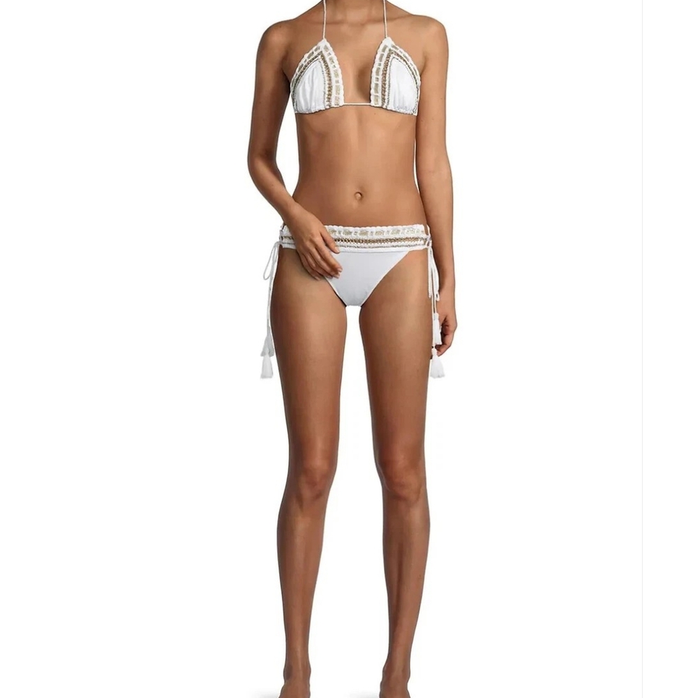 Ramy Brook White and Gold Bikini with Crochet Metallic Accents - Picture 8 of 13